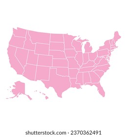 Silhouette and color pink USA vector map illustration high detailed
