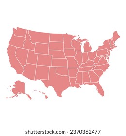 Silhouette and color red USA vector map illustration high detailed