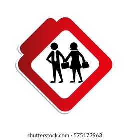 silhouette color road sign with pictogram executives man and woman