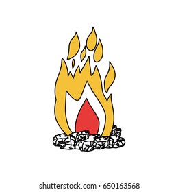 silhouette color section of flame with wood vector illustration