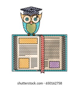 silhouette color section of open book with knowledge owl vector illustration