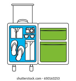 silhouette color section of opened suitcase of traveler with clothes vector illustration
