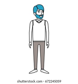 silhouette color sections of bearded man standing with formal suit and coat vector illustration