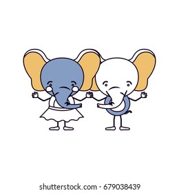 silhouette color sections caricature with couple of elephants holding hands vector illustration