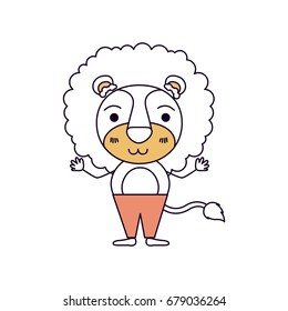 silhouette color sections caricature of cute lion in pants and tranquility expression vector illustration