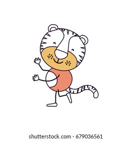 silhouette color sections caricature with cute tiger dancing vector illustration