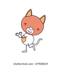 silhouette color sections caricature with cute cat dancing vector illustration