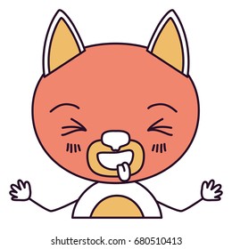 silhouette color sections caricature half body cat expression sticking out tongue vector illustration