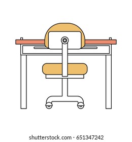 silhouette color sections of closeup work place office interior vector illustration