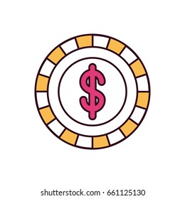 silhouette color sections coin with dollar symbol inside vector illustration