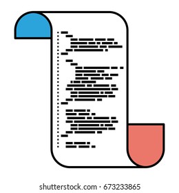 silhouette color sections of continuously sheet with printed source code in closeup vector illustration