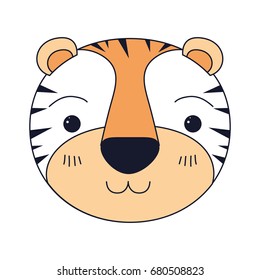 silhouette color sections of cute face of tiger happiness expression vector illustration