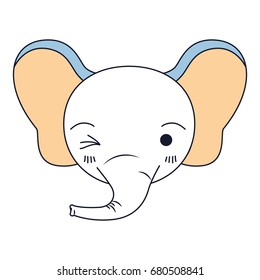 silhouette color sections of cute face of elephant wink eye expression vector illustration
