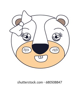 silhouette color sections of cute face of lioness happiness expression with bow lace vector illustration