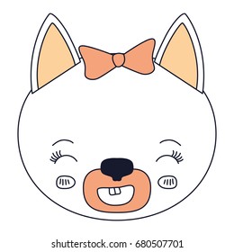 silhouette color sections face female cat animal smiling expression vector illustration