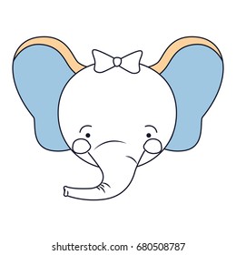 silhouette color sections of face female elephant animal happiness expression with bow lace vector illustration