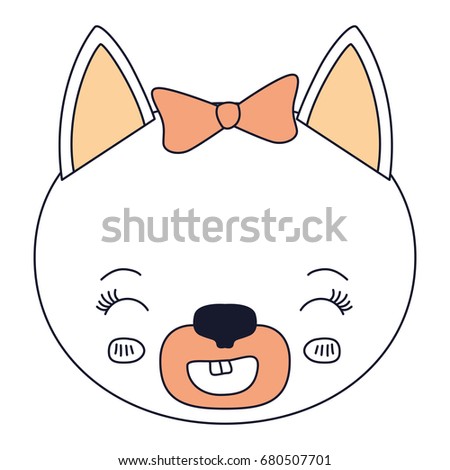 silhouette color sections face female cat animal smiling expression vector illustration