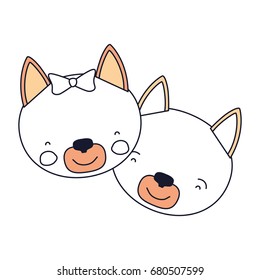 silhouette color sections faces of cat couple animal happiness expression vector illustration