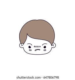 silhouette color sections of facial expression angry kawaii little boy with hair light brown vector illustration vector illustration