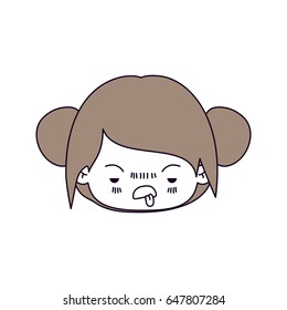 silhouette color sections of facial expression unsavory kawaii little girl with collected hair in light brown vector illustration