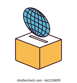 silhouette color sections flat globe earth world chart depositing in a carton box vector illustration