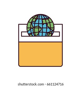 silhouette color sections front view flat globe earth world depositing in a carton box vector illustration