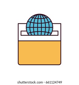 silhouette color sections front view flat globe earth world chart depositing in a carton box vector illustration