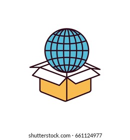 silhouette color sections globe earth world chart coming out of cardboard box vector illustration