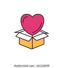 silhouette color sections heart coming out of cardboard box vector illustration