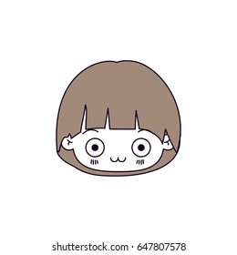 silhouette color sections of kawaii head of little boy with facial expression surprised and hair light brown vector illustration