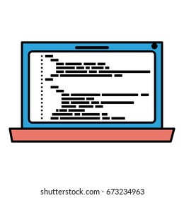 silhouette color sections of laptop computer with screen programming window with script code vector illustration