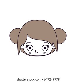 silhouette color sections and light brown hair of kawaii head cute little girl with collected hair vector illustration