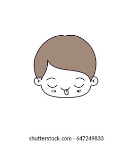 silhouette color sections and light brown hair of kawaii head of little boy with funny facial expression vector illustration