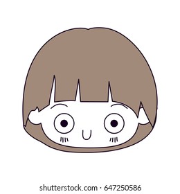 silhouette color sections and light brown hair of kawaii head of little boy with facial expression depressed vector illustration