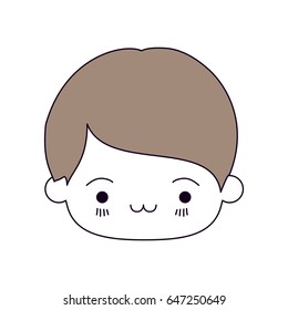 silhouette color sections and light brown hair of kawaii head of little boy with facial expression exhausted vector illustration