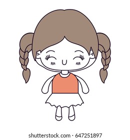 silhouette color sections and light brown hair of kawaii little girl with braided hair and facial expression happiness with closed eyes vector illustration