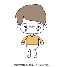 silhouette color sections and light brown hair of kawaii little boy with embarrassed facial expression vector illustration