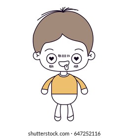 silhouette color sections and light brown hair of kawaii little boy with facial expression in love vector illustration