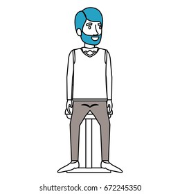 silhouette color sections of man with beard in formal clothes and red hair and sitting in chair vector illustration