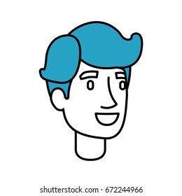 silhouette color sections of man face with side fringe blue hair vector illustration