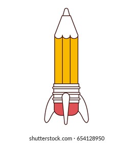 silhouette color sections of pencil in rocket form vector illustration