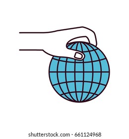 silhouette color sections side view of hand holding a globe chart to deposit vector illustration