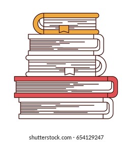 silhouette color sections of stack of books with bookmark vector illustration