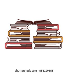 silhouette color sections of stack of books with open book in the top vector illustration