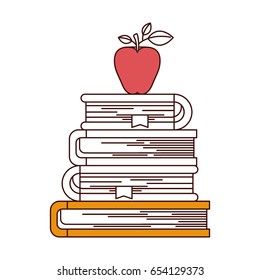 silhouette color sections of stack of books with apple fruit vector illustration