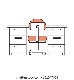silhouette color sections of work place office interior vector illustration