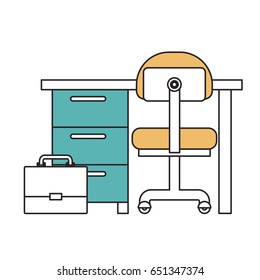 silhouette color sections of work place office interior and portfolio vector illustration