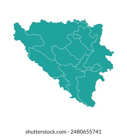 Silhouette and color turquoise Bosnia and Herzegovina vector map illustration high detailed