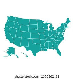 Silhouette and color turquoise USA vector map illustration high detailed