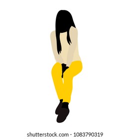 silhouette in color woman sitting